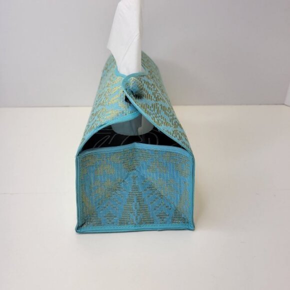 Unique Home Accent Tissue Box Holder Blue and Gold Songket Tissue Box Cover - Picture 6 of 11